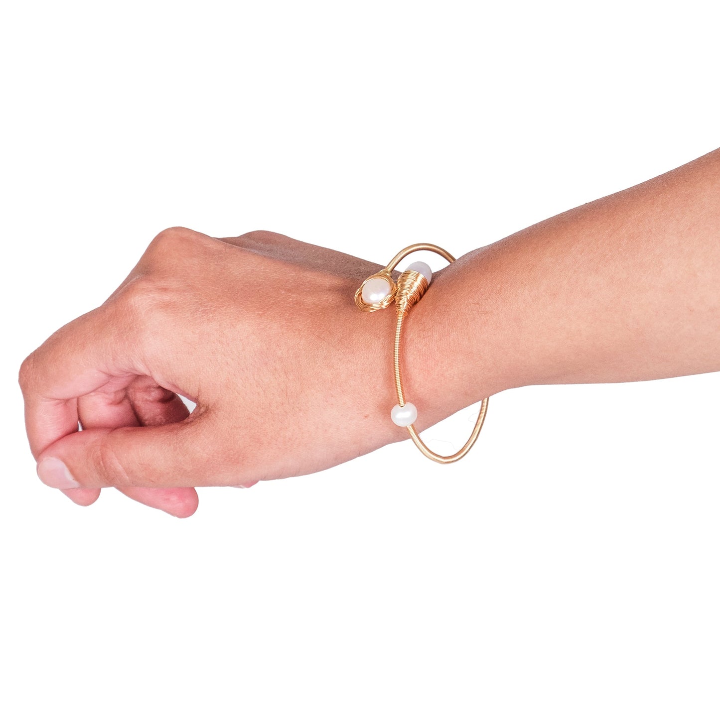 Pinkify Freshwater Pearl Bangle Bracelet with Wire Detailing ( Minimum Order Size - 6)