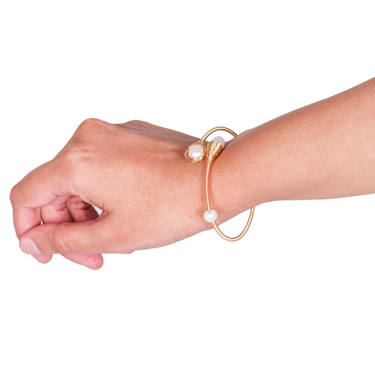 Pinkify Freshwater Pearl Bangle Bracelet with Wire Detailing ( Minimum Order Size - 6)