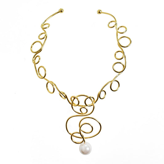 Pinkify Chokore Irregular Statement Necklace with Pearl (Gold) ( Minimum Order Size - 6)