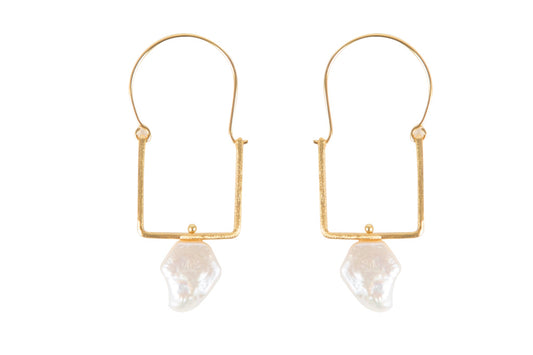 Pinkify Square Hoops with Baroque Pearl, Gold Tone, Handmade ( Minimum Order Size - 6)