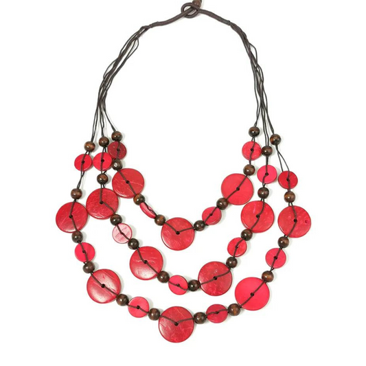 Pinkify Multi-layer Long Coconut Shell Necklace (Red) ( Minimum Order Size - 6)